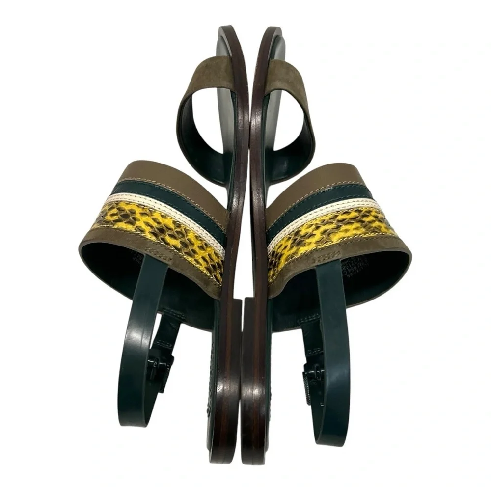Tory Burch Edina Green Leather Colorblock Slingback Soho Lux Sandals Women’s 8.5 - Picture 9 of 16